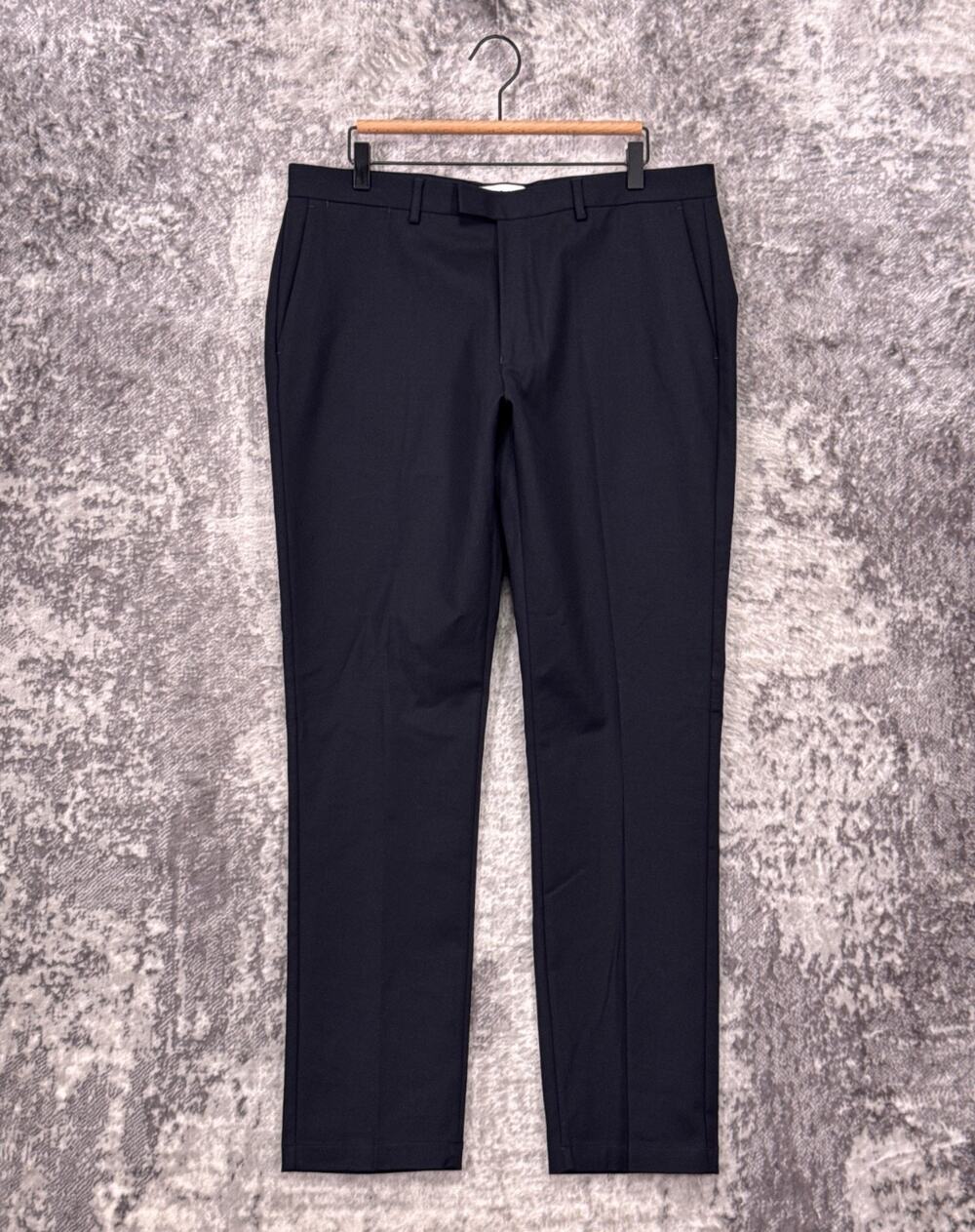 REISS Pants 36 x 32 Mens Eastbury Chino Black Pleated Slim Cotton Twill